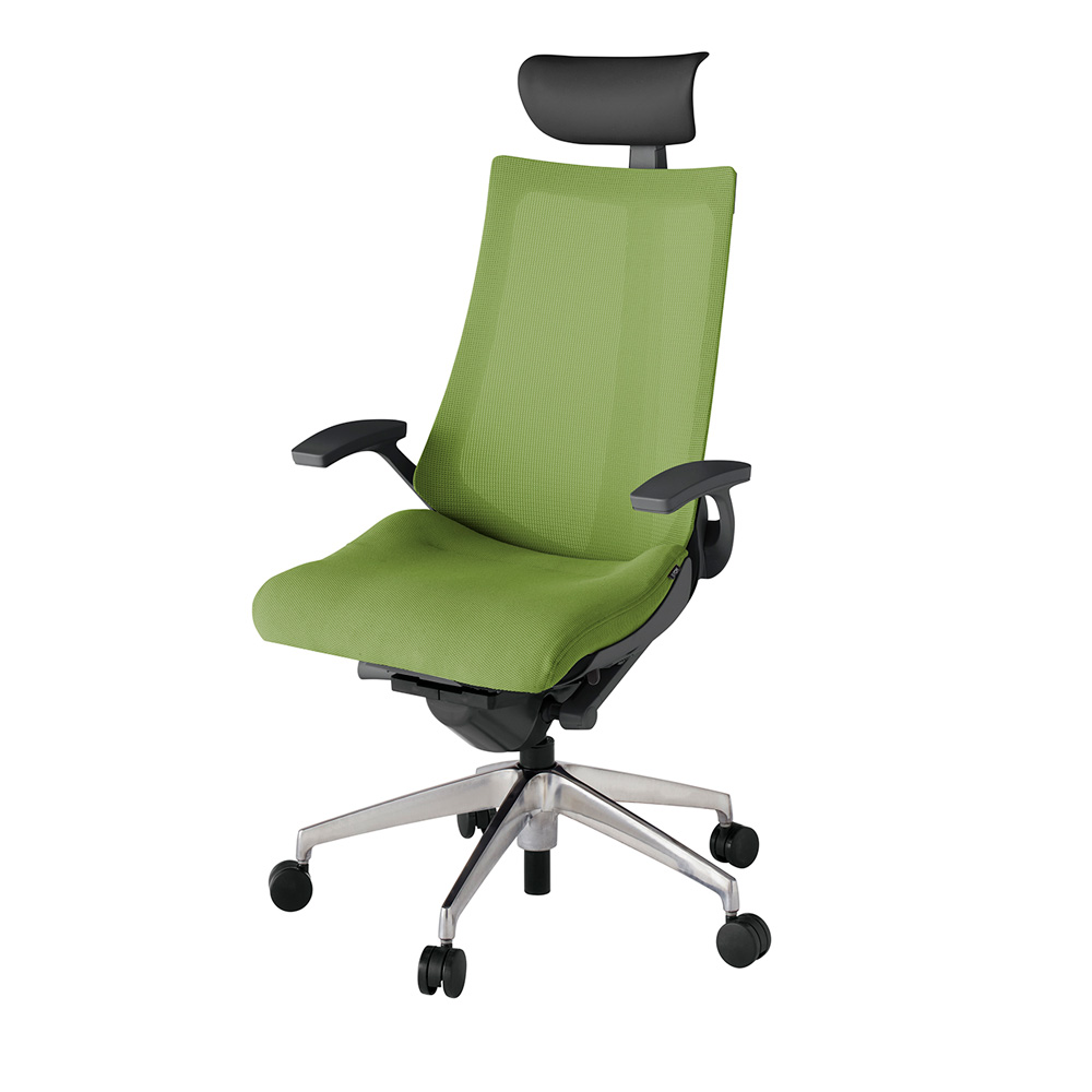 アクト2 KJ-475JVF-ZDQ7 メッシュバック プレーン 固定肘 ヘッドサポート ( ビニール ) ナイロンキャスター[ ベースカラー: ZD 張地カラー: Q7 / グラスグリーン  ]