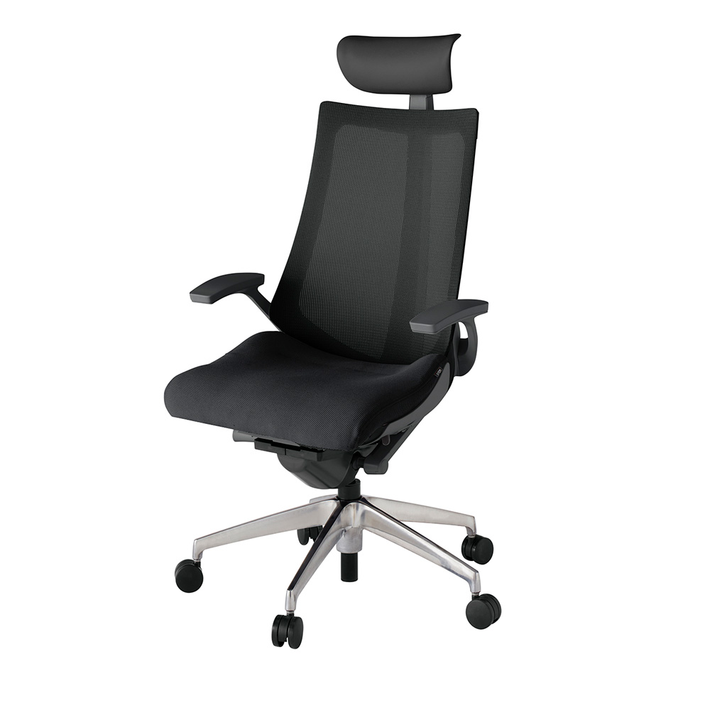 アクト2 KJ-475JVF-ZDT1 メッシュバック プレーン 固定肘 ヘッドサポート ( ビニール ) ナイロンキャスター[ ベースカラー: ZD 張地カラー: T1 / ブラック  ]