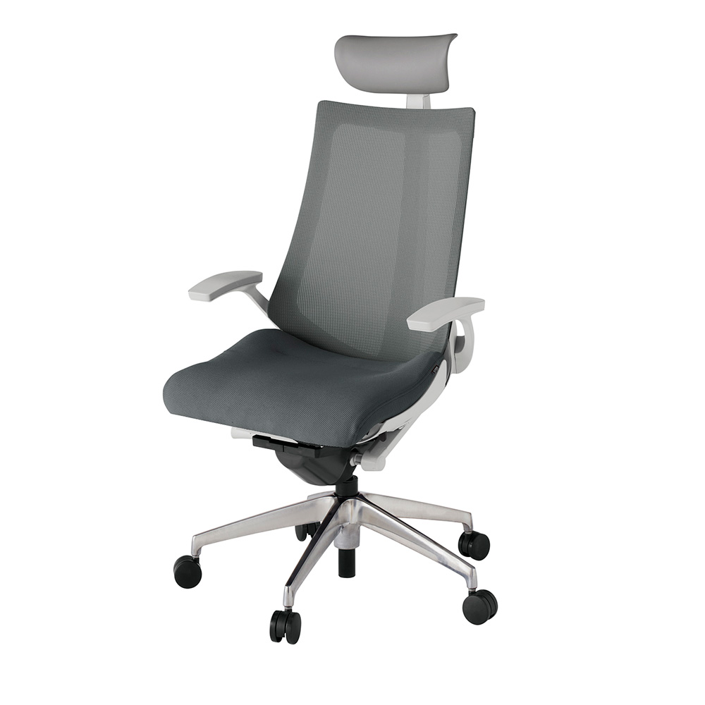 アクト2 KJ-475JVF-ZNC3 メッシュバック プレーン 固定肘 ヘッドサポート ( ビニール ) ナイロンキャスター[ ベースカラー: ZN 張地カラー: C3 / ダークグレー  ]