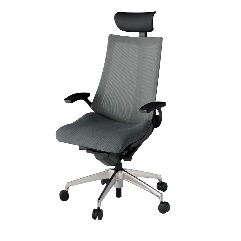 アクト2 KJ-475JVF-ZTC3 メッシュバック プレーン 固定肘 ヘッドサポート ( ビニール ) ナイロンキャスター[ ベースカラー: ZT 張地カラー: C3 / ダークグレー  ]