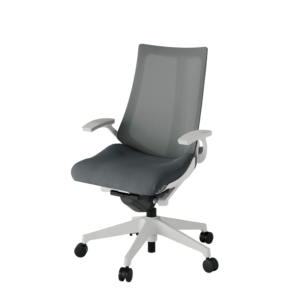 アクト2 KJ-475JV-GNC3 メッシュバック プレーン 固定肘 ナイロンキャスター[ ベースカラー: GN 張地カラー: C3 / ダークグレー  ]