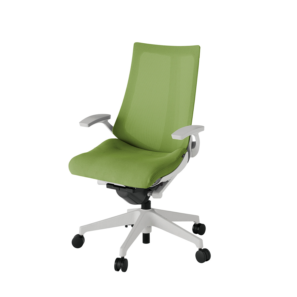 アクト2 KJ-475JV-GNQ7 メッシュバック プレーン 固定肘 ナイロンキャスター[ ベースカラー: GN 張地カラー: Q7 / グラスグリーン  ]