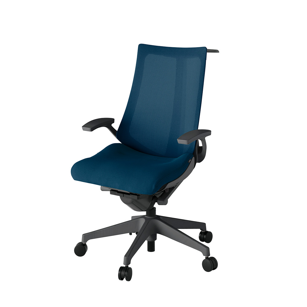 アクト2 KJ-475JVH-W2B2 メッシュバック プレーン 固定肘 ハンガーナイロンキャスター[ ベースカラー: W2 張地カラー: B2 / ネイビーブルー  ]