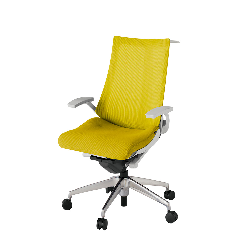 アクト2 KJ-475JVH-ZNU5 メッシュバック プレーン 固定肘 ハンガーナイロンキャスター[ ベースカラー: ZN 張地カラー: U5 / ストロングイエロー  ]