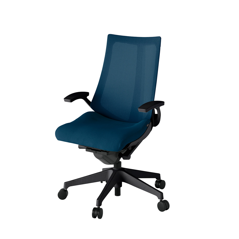 アクト2 KJ-475JV-T1B2 メッシュバック プレーン 固定肘 ナイロンキャスター[ ベースカラー: T1 張地カラー: B2 / ネイビーブルー  ]