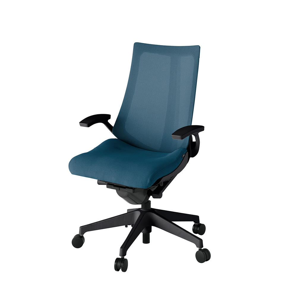 アクト2 KJ-475JV-T1N3 メッシュバック プレーン 固定肘 ナイロンキャスター[ ベースカラー: T1 張地カラー: N3 / ライトインディゴ  ]