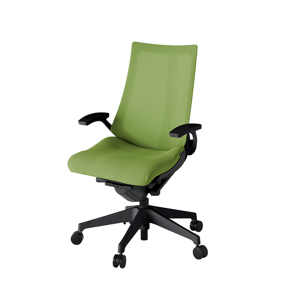 アクト2 KJ-475JV-T1Q7 メッシュバック プレーン 固定肘 ナイロンキャスター[ ベースカラー: T1 張地カラー: Q7 / グラスグリーン  ]