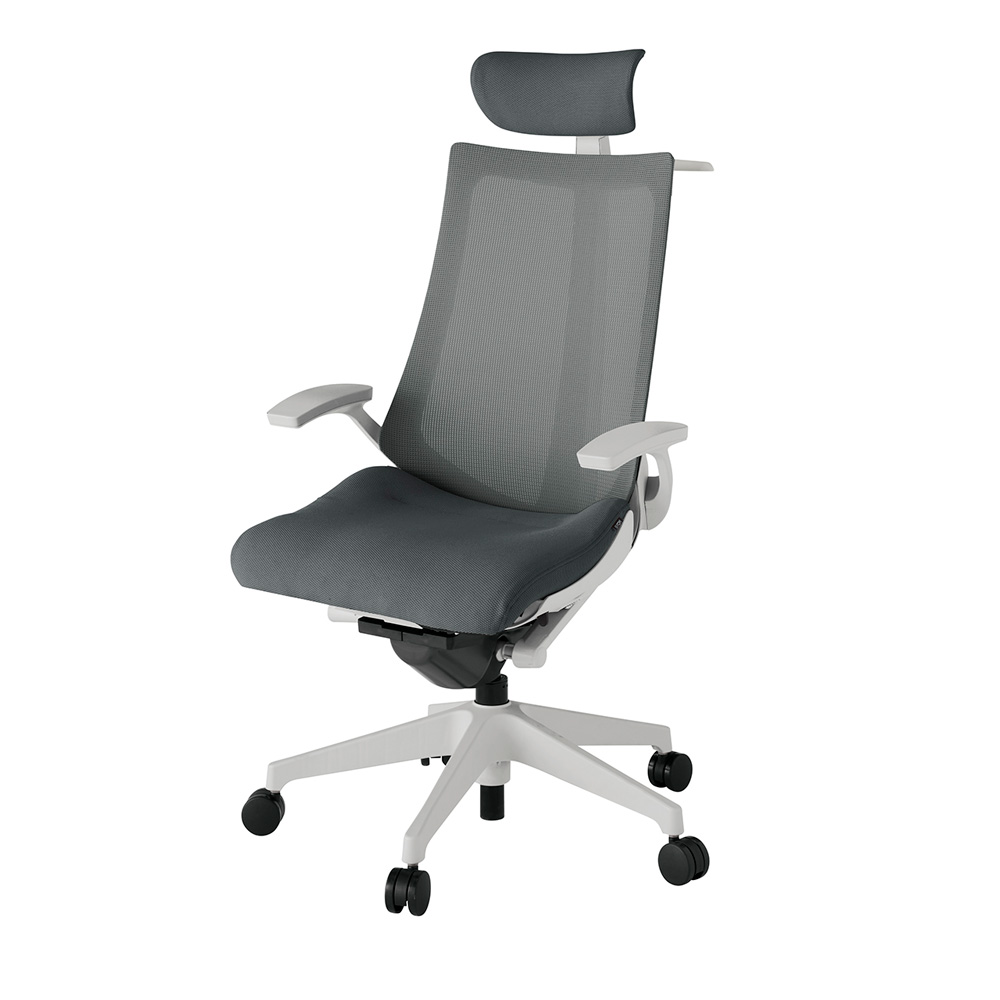 アクト2 KJ-475JVX-GNC3 メッシュバック プレーン 固定肘 ヘッドサポート ( クロス ) ハンガー ナイロンキャスター[ ベースカラー: GN 張地カラー: C3 / ダークグレー  ]