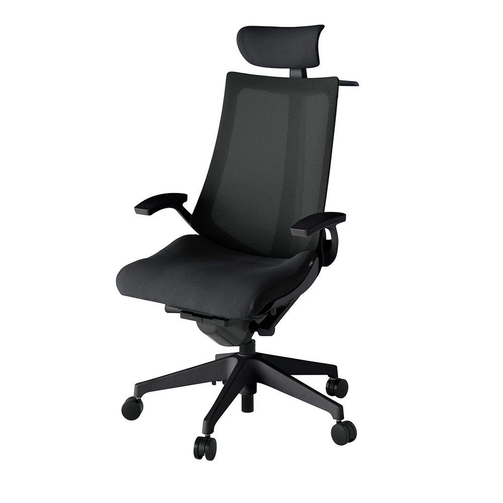 アクト2 KJ-475JVX-T1T1 メッシュバック プレーン 固定肘 ヘッドサポート ( クロス ) ハンガー ナイロンキャスター[ ベースカラー: T1 張地カラー: T1 / ブラック  ]