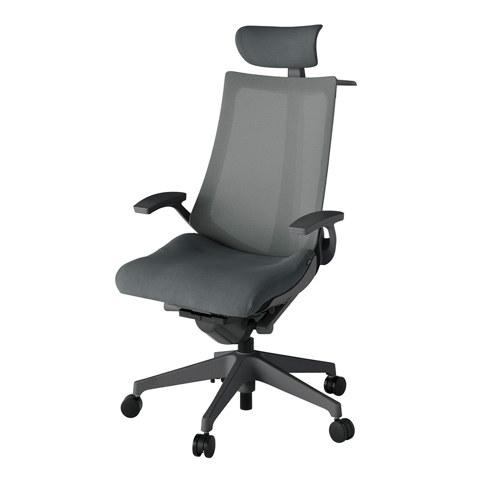 アクト2 KJ-475JVX-W2C3 メッシュバック プレーン 固定肘 ヘッドサポート ( クロス ) ハンガー ナイロンキャスター[ ベースカラー: W2 張地カラー: C3 / ダークグレー  ]