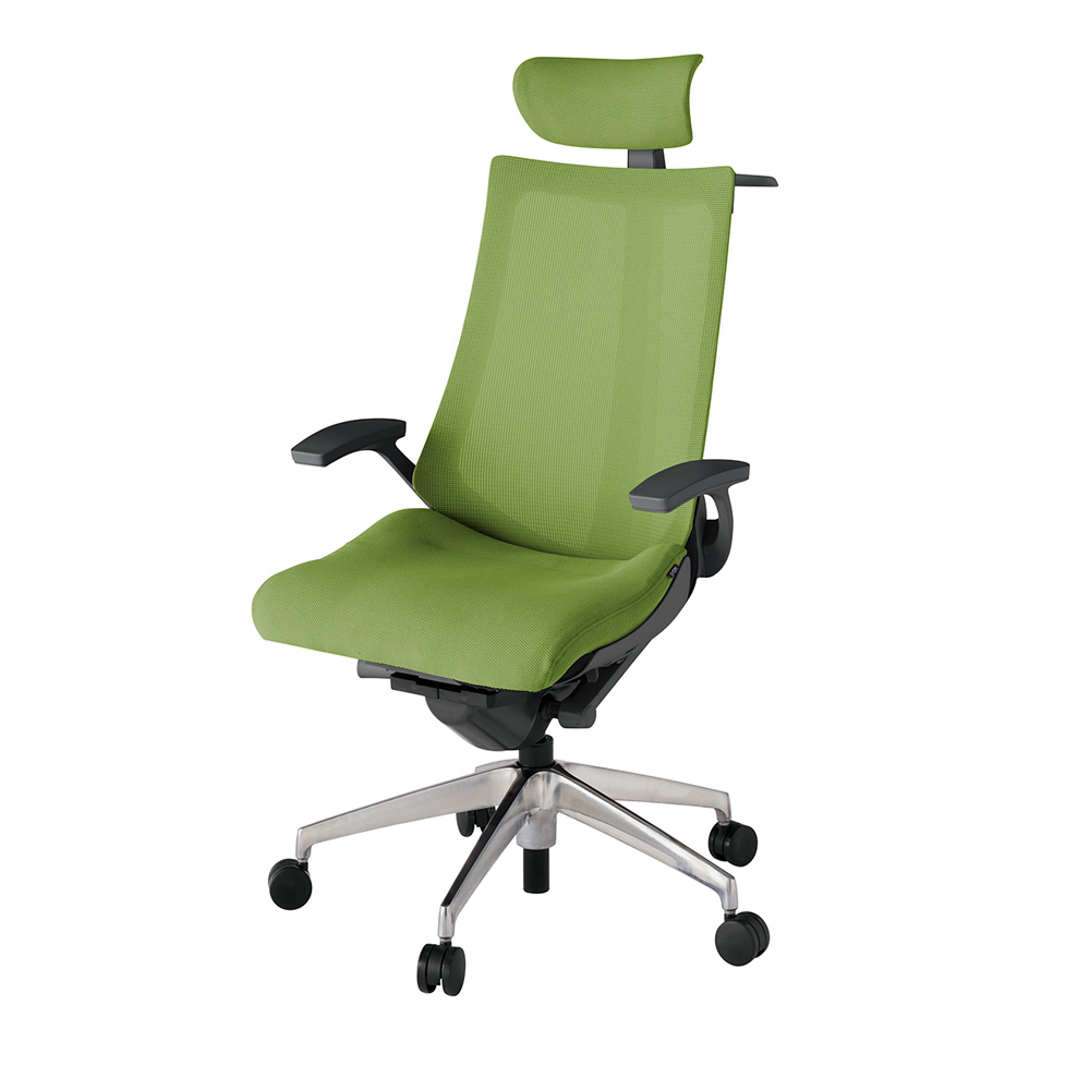 アクト2 KJ-475JVX-ZDQ7 メッシュバック プレーン 固定肘 ヘッドサポート ( クロス ) ハンガー ナイロンキャスター[ ベースカラー: ZD 張地カラー: Q7 / グラスグリーン  ]