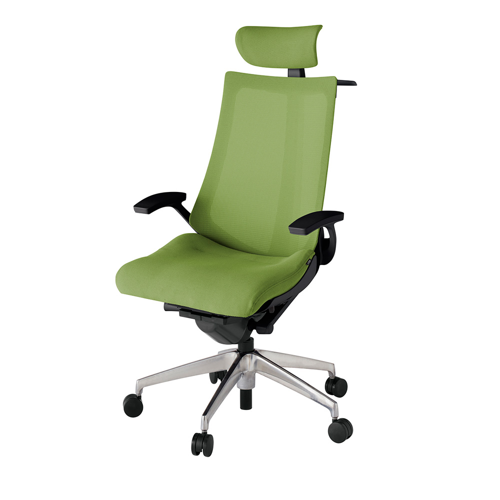 アクト2 KJ-475JVX-ZTQ7 メッシュバック プレーン 固定肘 ヘッドサポート ( クロス ) ハンガー ナイロンキャスター[ ベースカラー: ZT 張地カラー: Q7 / グラスグリーン  ]