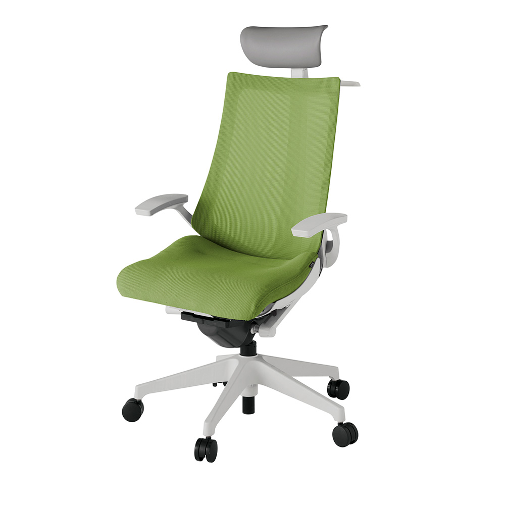 アクト2 KJ-475JVY-GNQ7 メッシュバック プレーン 固定肘 ヘッドサポート ( ビニール ) ハンガー ナイロンキャスター[ ベースカラー: GN 張地カラー: Q7 / グラスグリーン  ]