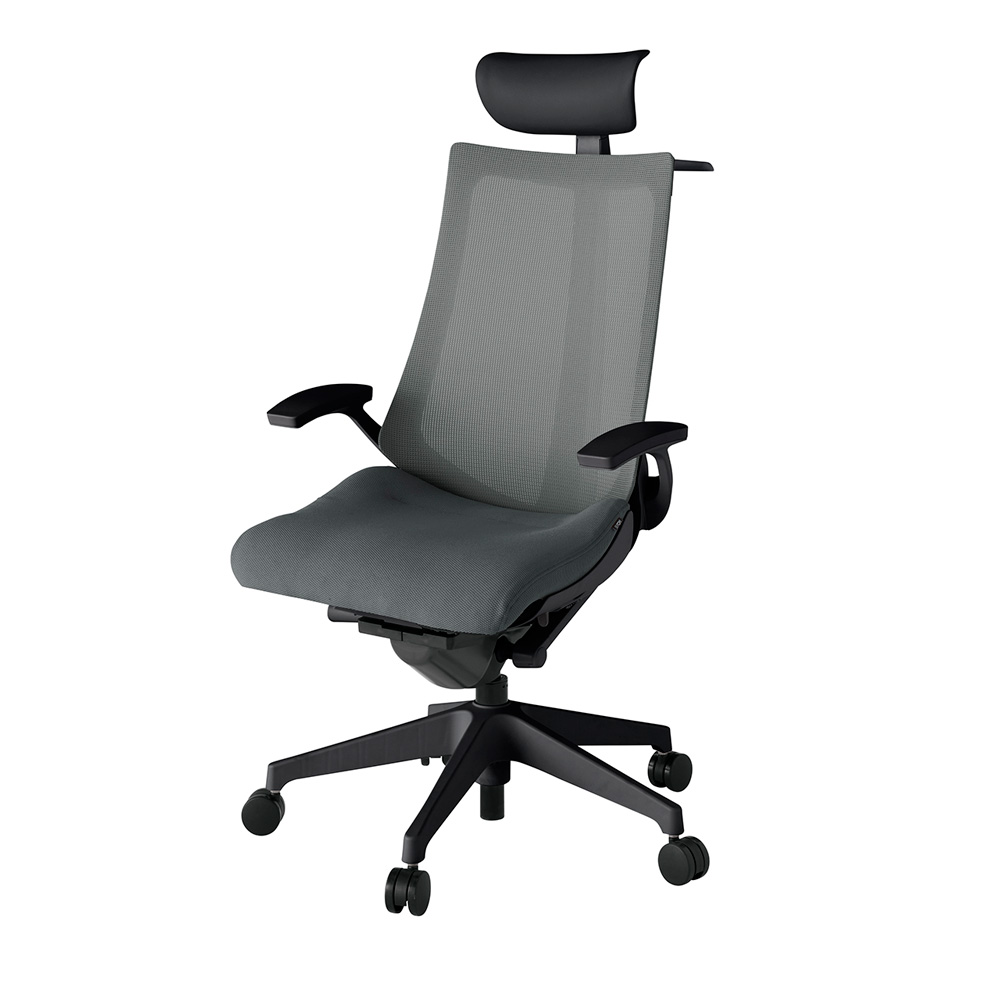 アクト2 KJ-475JVY-T1C3 メッシュバック プレーン 固定肘 ヘッドサポート ( ビニール ) ハンガー ナイロンキャスター[ ベースカラー: T1 張地カラー: C3 / ダークグレー  ]