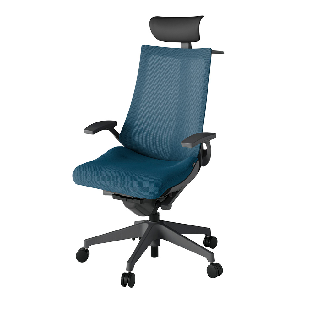 アクト2 KJ-475JVY-W2N3 メッシュバック プレーン 固定肘 ヘッドサポート ( ビニール ) ハンガー ナイロンキャスター[ ベースカラー: W2 張地カラー: N3 / ライトインディゴ  ]