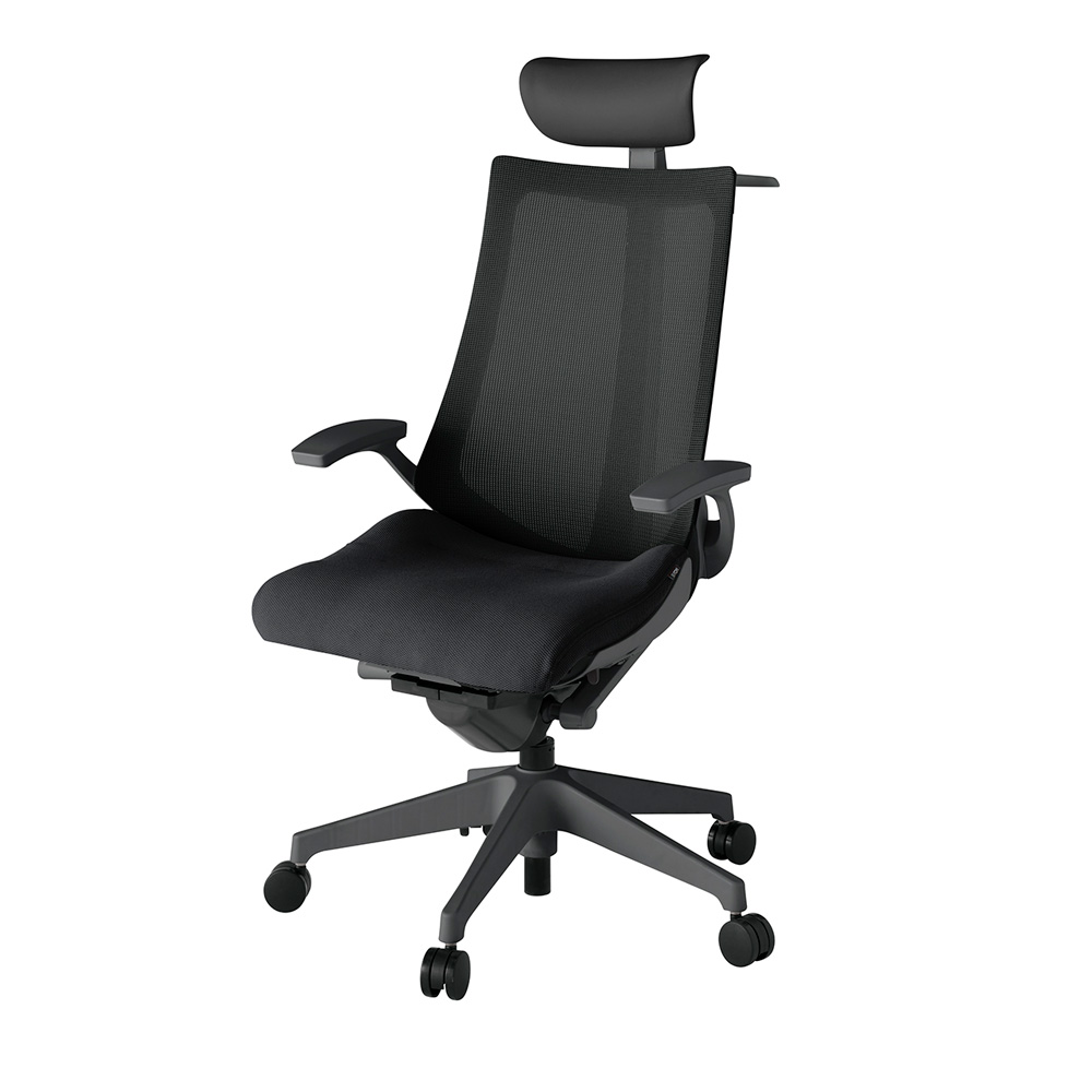 アクト2 KJ-475JVY-W2T1 メッシュバック プレーン 固定肘 ヘッドサポート ( ビニール ) ハンガー ナイロンキャスター[ ベースカラー: W2 張地カラー: T1 / ブラック  ]