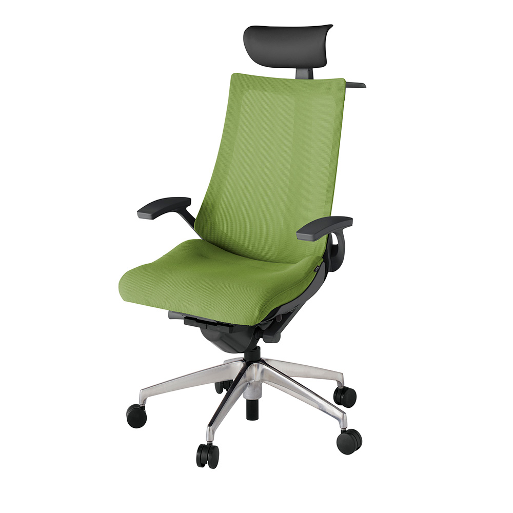 アクト2 KJ-475JVY-ZDQ7 メッシュバック プレーン 固定肘 ヘッドサポート ( ビニール ) ハンガー ナイロンキャスター[ ベースカラー: ZD 張地カラー: Q7 / グラスグリーン  ]