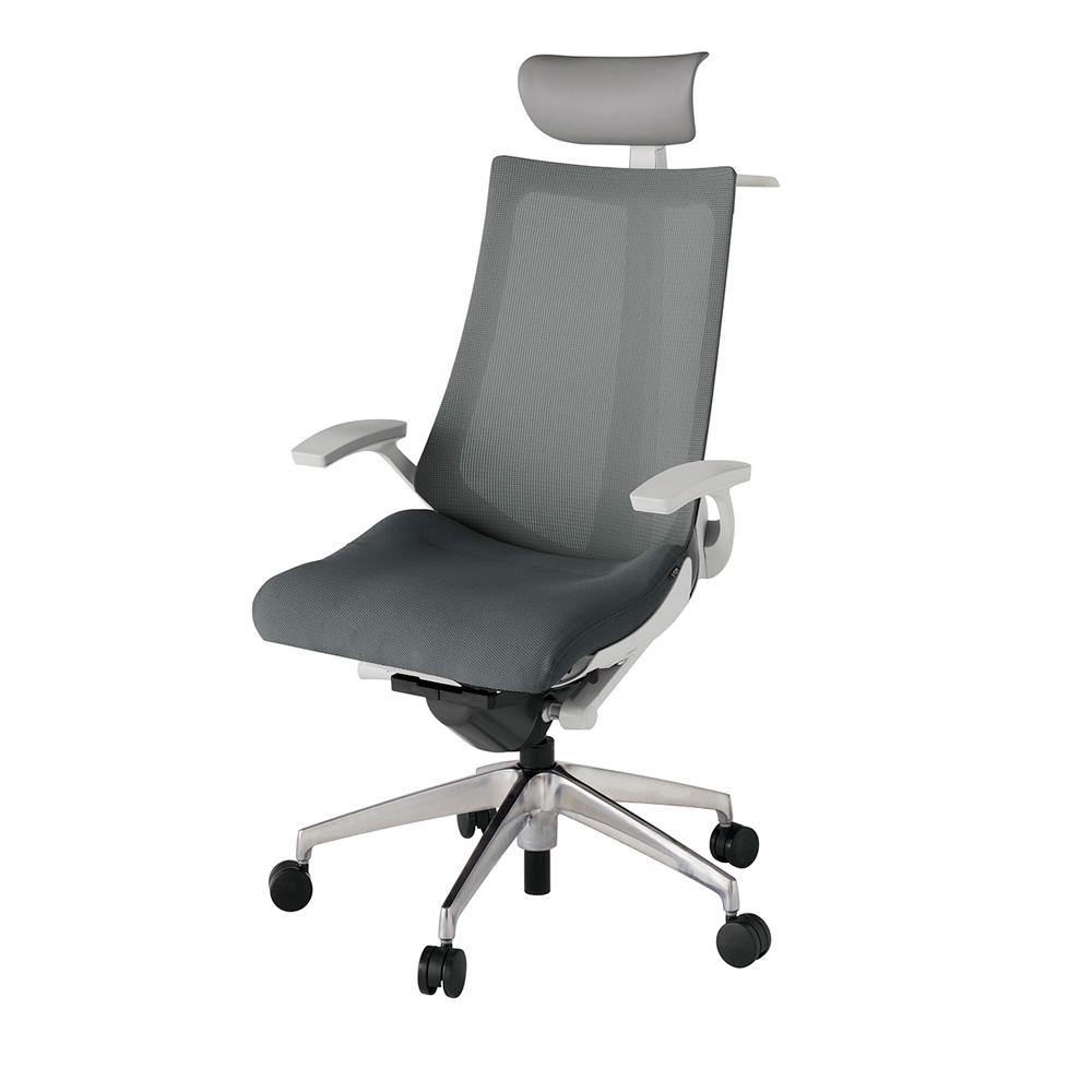 アクト2 KJ-475JVY-ZNC3 メッシュバック プレーン 固定肘 ヘッドサポート ( ビニール ) ハンガー ナイロンキャスター[ ベースカラー: ZN 張地カラー: C3 / ダークグレー  ]