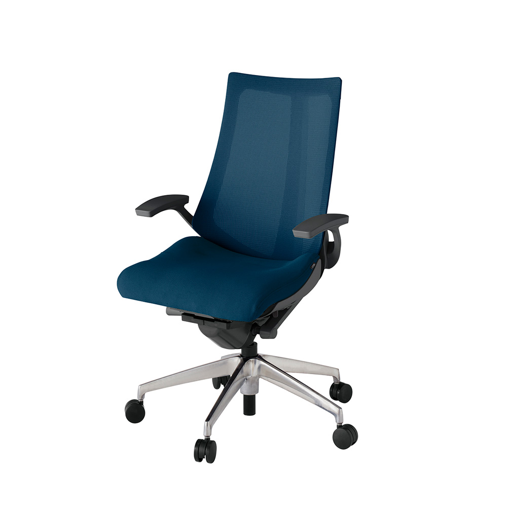 アクト2 KJ-475JV-ZDB2 メッシュバック プレーン 固定肘 ナイロンキャスター[ ベースカラー: ZD 張地カラー: B2 / ネイビーブルー  ]