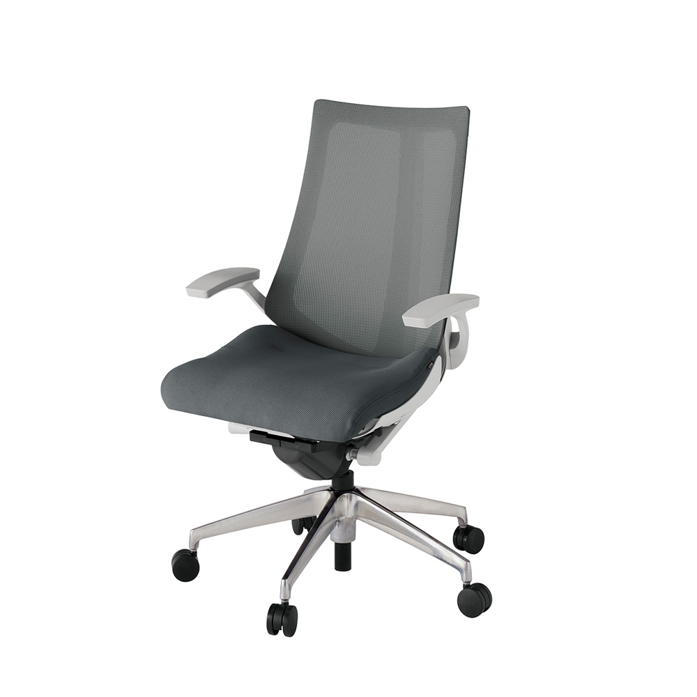 アクト2 KJ-475JV-ZNC3 メッシュバック プレーン 固定肘 ナイロンキャスター[ ベースカラー: ZN 張地カラー: C3 / ダークグレー  ]