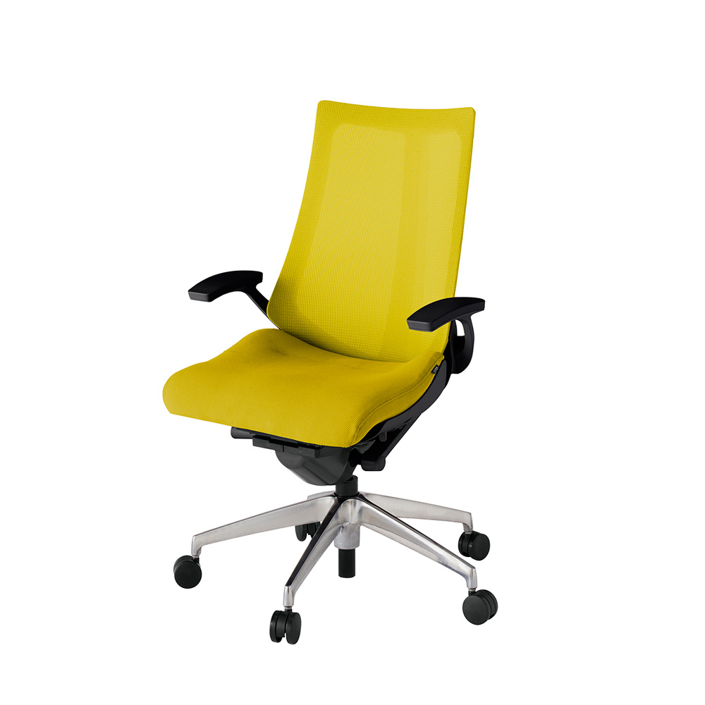 アクト2 KJ-475JV-ZTU5 メッシュバック プレーン 固定肘 ナイロンキャスター[ ベースカラー: ZT 張地カラー: U5 / ストロングイエロー  ]