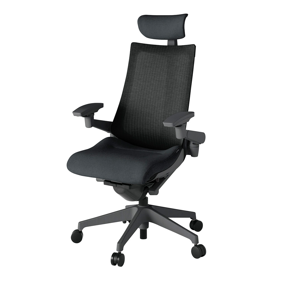 アクト2 KJ-477JEEM-W2T1 メッシュバック テクスチャード 可動肘 ヘッドサポート ( クロス ) ウレタンキャスター [ ベースカラー: W2 張地カラー: T1 / ブラック  ]