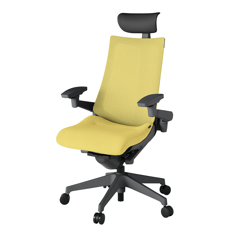 アクト2 KJ-477JEF-W2U6 メッシュバック テクスチャード 可動肘 ヘッドサポート ( ビニール ) ナイロンキャスター[ ベースカラー: W2 張地カラー: U6 / カナリアイエロー  ]