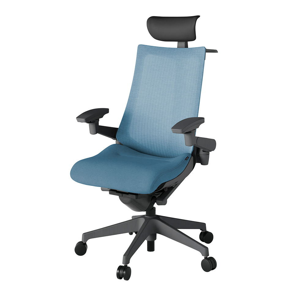 アクト2 KJ-477JEY-W2B4 メッシュバック テクスチャード 可動肘 ヘッドサポート ( ビニール ) ハンガー ナイロンキャスター[ ベースカラー: W2 張地カラー: B4 / ダックブルー  ]