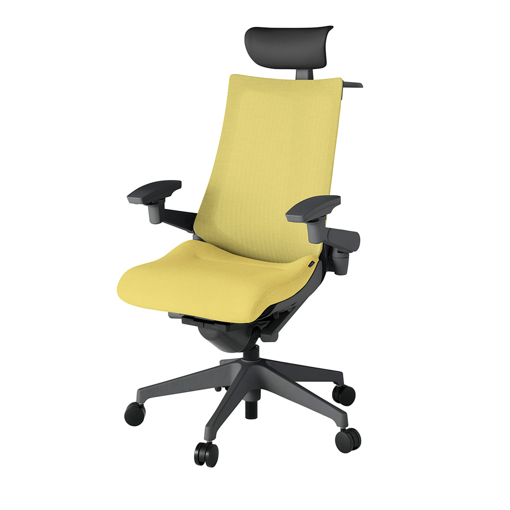 アクト2 KJ-477JEY-W2U6 メッシュバック テクスチャード 可動肘 ヘッドサポート ( ビニール ) ハンガー ナイロンキャスター[ ベースカラー: W2 張地カラー: U6 / カナリアイエロー  ]