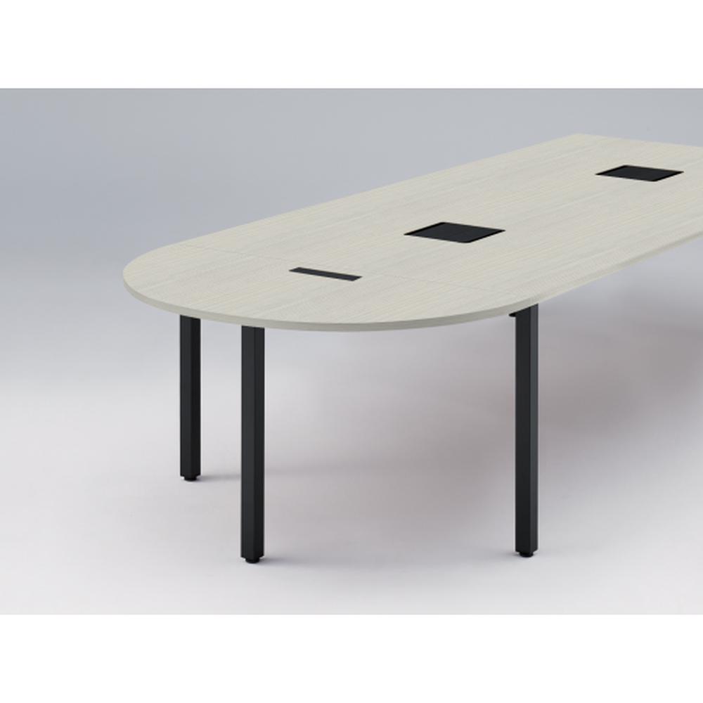 アクトリンク エンドテーブル半円型 配線キャップ付 アジャスター脚 W600×D1200×H720　JP-1206WCA-TH　［TH：天板 61/アッシュドパインL×脚 T1/サテンブラックT］