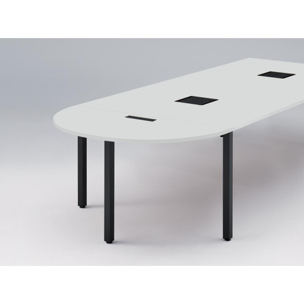 アクトリンク エンドテーブル半円型 配線キャップ付 アジャスター脚 W600×D1200×H720　JP-1206WCA-TL　［TL：天板 W9/ホワイトW×脚 T1/サテンブラックT］