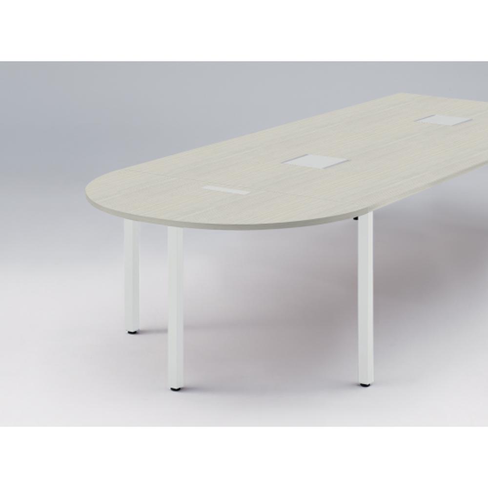 アクトリンク エンドテーブル半円型 配線キャップ付 アジャスター脚 W600×D1200×H720　JP-1206WCA-WH　［WH：天板 61/アッシュドパインL×脚 W9/ホワイトW］