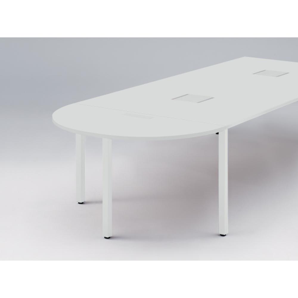 アクトリンク エンドテーブル半円型 配線キャップ付 アジャスター脚 W600×D1200×H720　JP-1206WCA-WL　［WL：天板 W9/ホワイトW×脚 W9/ホワイトW］