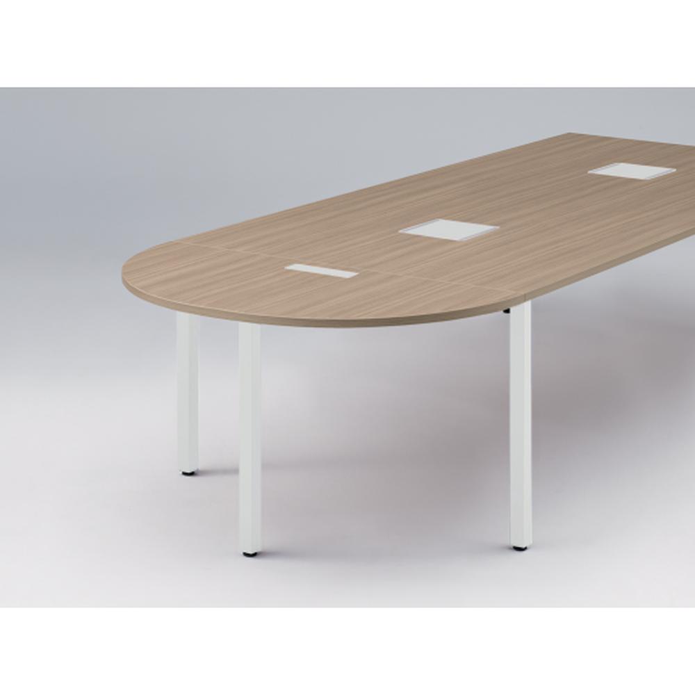 アクトリンク エンドテーブル半円型 配線キャップ付 アジャスター脚 W600×D1200×H720　JP-1206WCA-WM　［WM：天板 71/アッシュドオークM×脚 W9/ホワイトW］