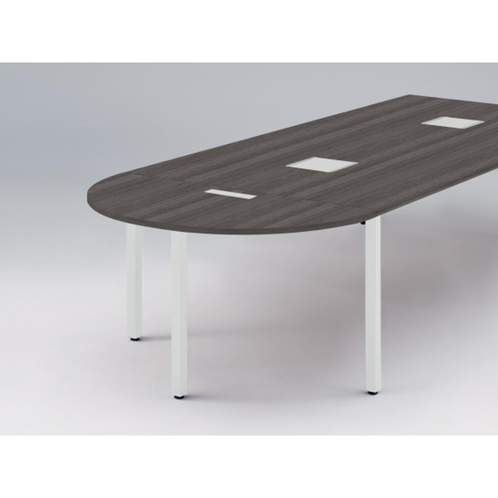 アクトリンク エンドテーブル半円型 配線キャップ付 アジャスター脚 W600×D1200×H720　JP-1206WCA-WR　［WR：天板 81/アッシュドオークD×脚 W9/ホワイトW］