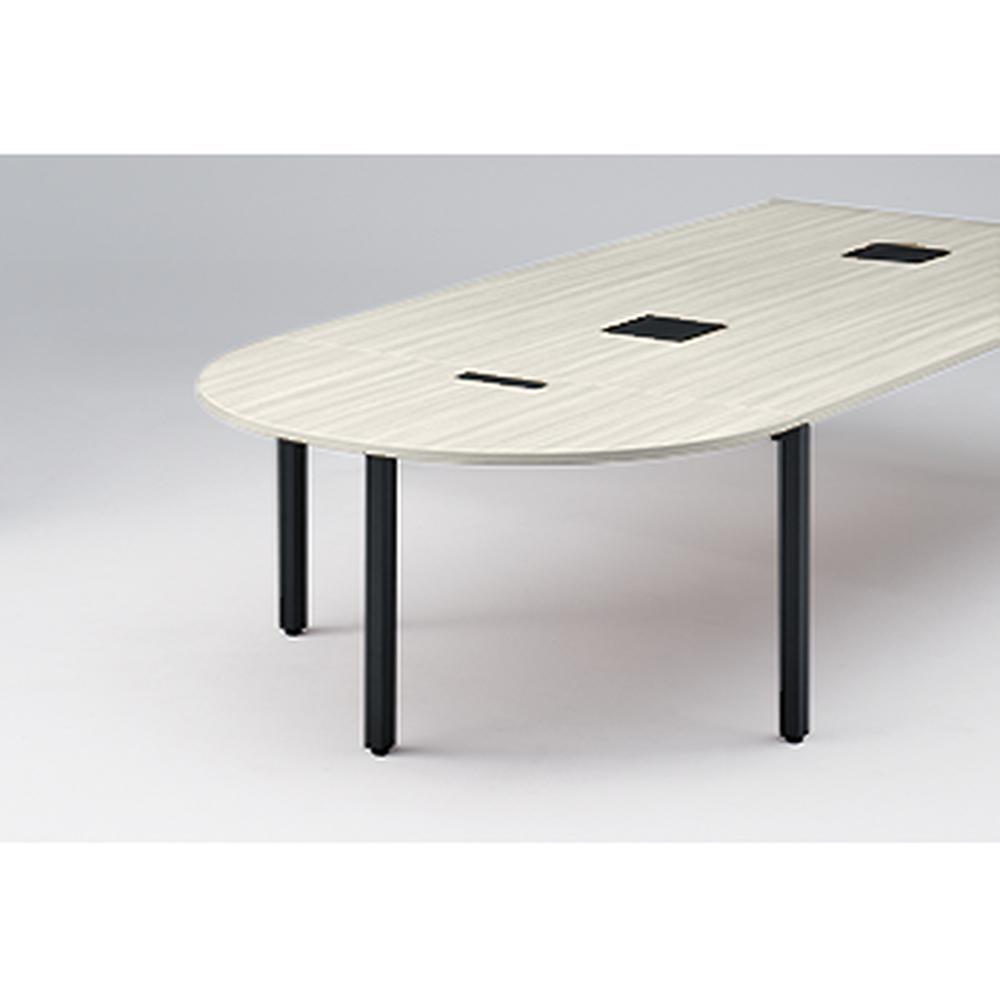 アクトリンク エンドテーブル半円型 配線キャップ付 アジャスター脚 W700×D1400×H720　JP-1407WCA-TH　［TH：天板 61/アッシュドパインL×脚 T1/サテンブラックT］