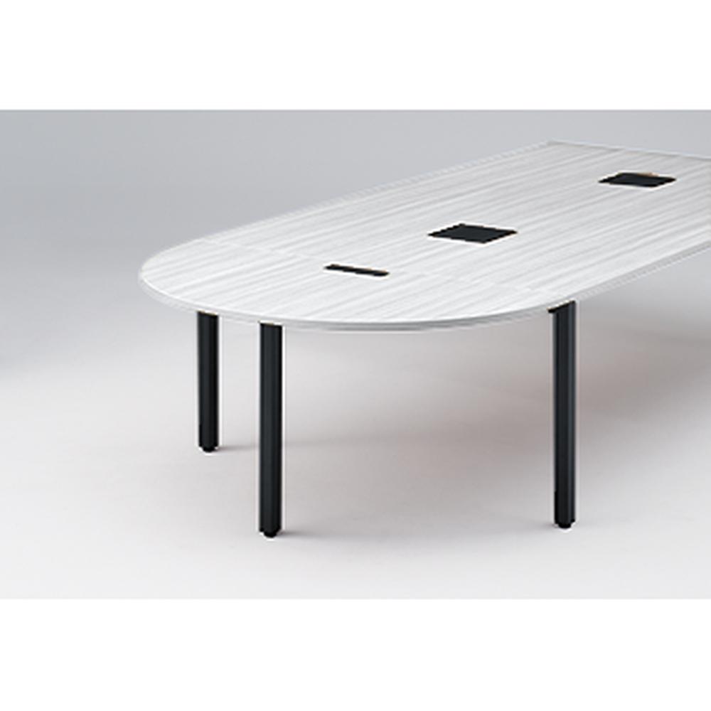 アクトリンク エンドテーブル半円型 配線キャップ付 アジャスター脚 W700×D1400×H720　JP-1407WCA-TL　［TL：天板 W9/ホワイトW×脚 T1/サテンブラックT］