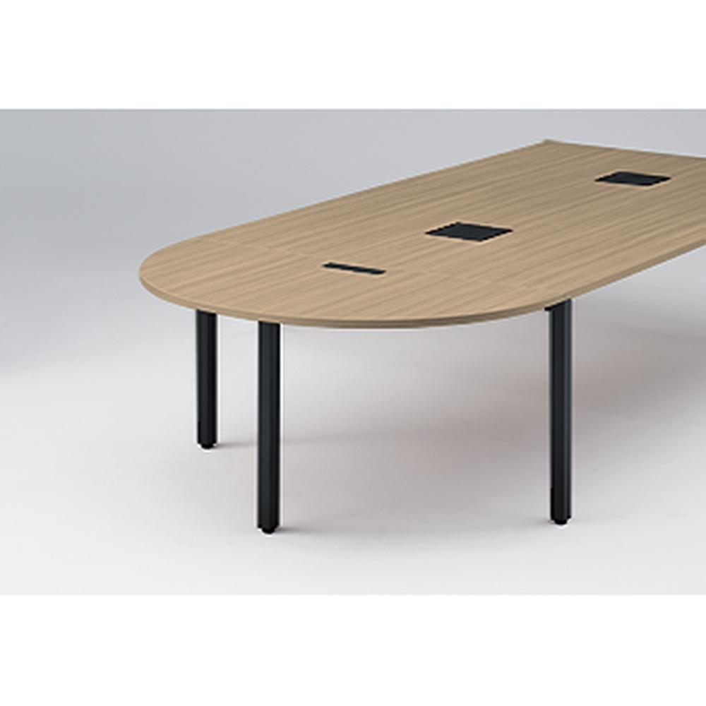 アクトリンク エンドテーブル半円型 配線キャップ付 アジャスター脚 W700×D1400×H720　JP-1407WCA-TM　［TM：天板 71/アッシュドオークＭ×脚 T1/サテンブラックT］