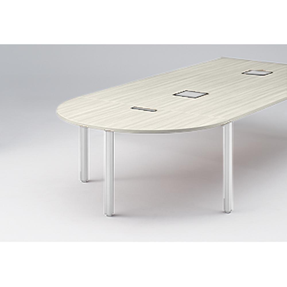 アクトリンク エンドテーブル半円型 配線キャップ付 アジャスター脚 W700×D1400×H720　JP-1407WCA-WH　［WH：天板 61/アッシュドパインL×脚 W9/ホワイトW］