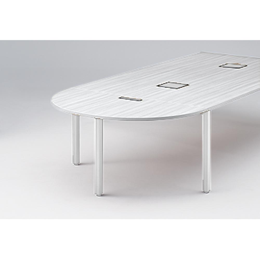 アクトリンク エンドテーブル半円型 配線キャップ付 アジャスター脚 W700×D1400×H720　JP-1407WCA-WL　［WL：天板 W9/ホワイトW×脚 W9/ホワイトW］