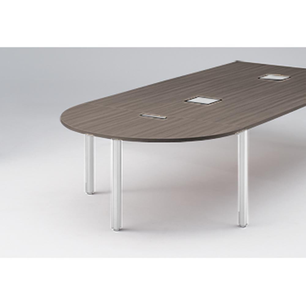 アクトリンク エンドテーブル半円型 配線キャップ付 アジャスター脚 W700×D1400×H720　JP-1407WCA-WR　［WR：天板 81/アッシュドオークD×脚 W9/ホワイトW］