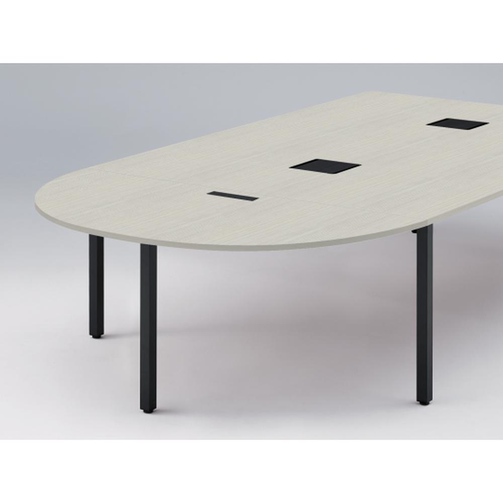 アクトリンク エンドテーブル半円型 配線キャップ付 アジャスター脚 W800×D1600×H720　JP-1608WCA-TH　［TH：天板 61/アッシュドパインL×脚 T1/サテンブラックT］