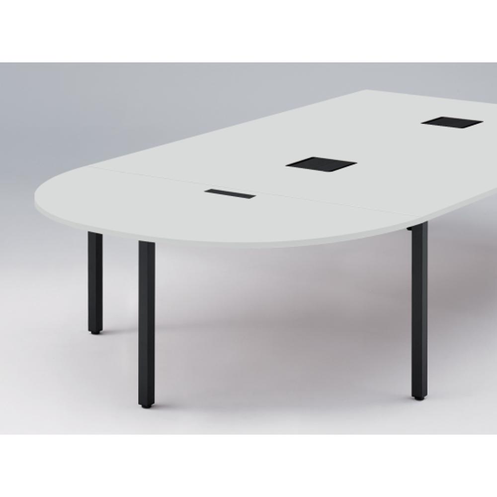 アクトリンク エンドテーブル半円型 配線キャップ付 アジャスター脚 W800×D1600×H720　JP-1608WCA-TL　［TL：天板 W9/ホワイトW×脚 T1/サテンブラックT］