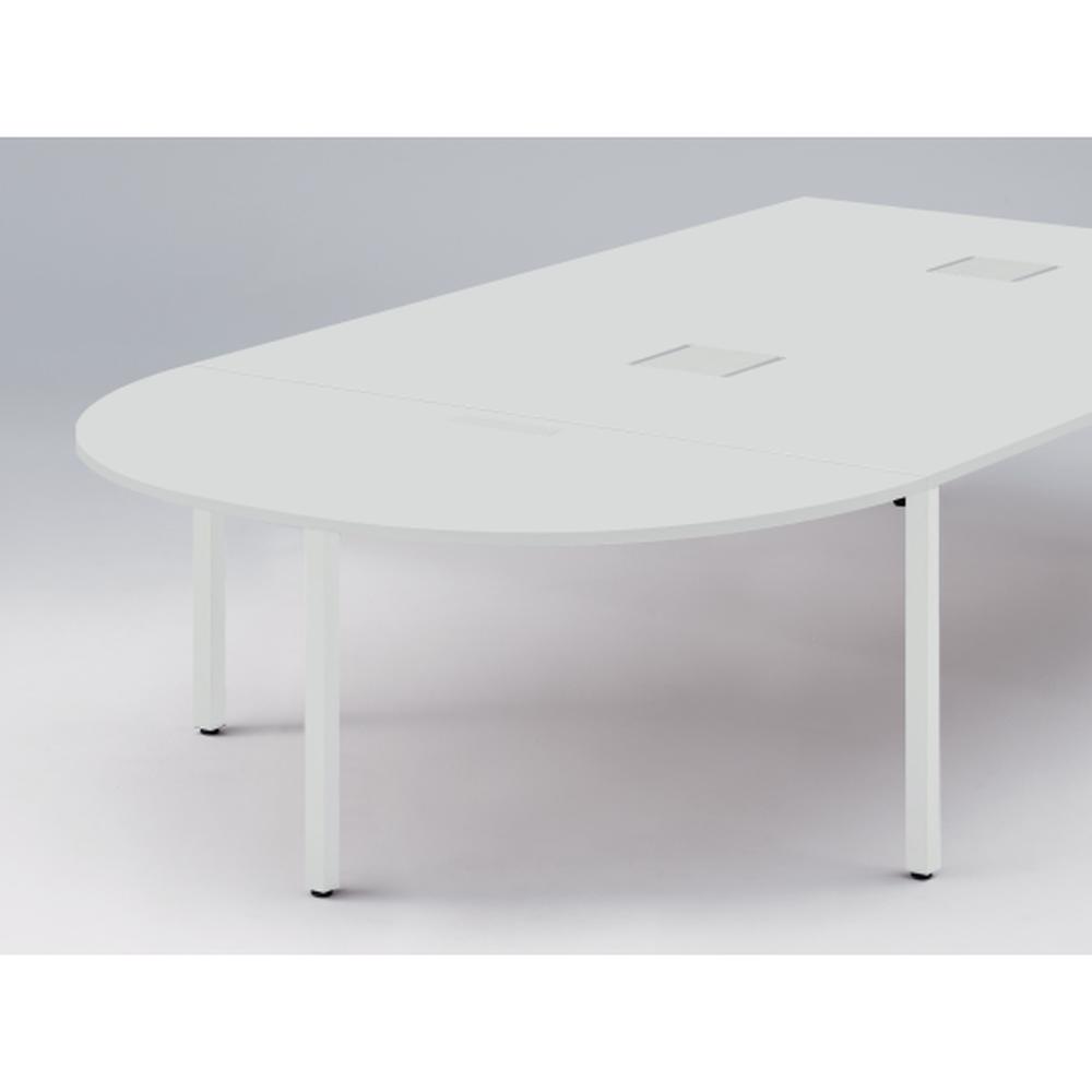 アクトリンク エンドテーブル半円型 配線キャップ付 アジャスター脚 W800×D1600×H720　JP-1608WCA-WL　［WL：天板 W9/ホワイトW×脚 W9/ホワイトW］
