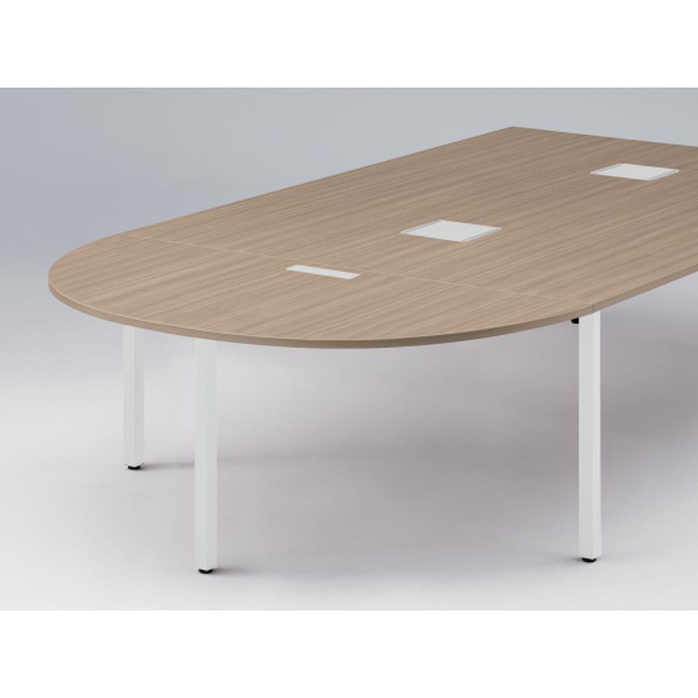 アクトリンク エンドテーブル半円型 配線キャップ付 アジャスター脚 W800×D1600×H720　JP-1608WCA-WM　［WM：天板 71/アッシュドオークM×脚 W9/ホワイトW］