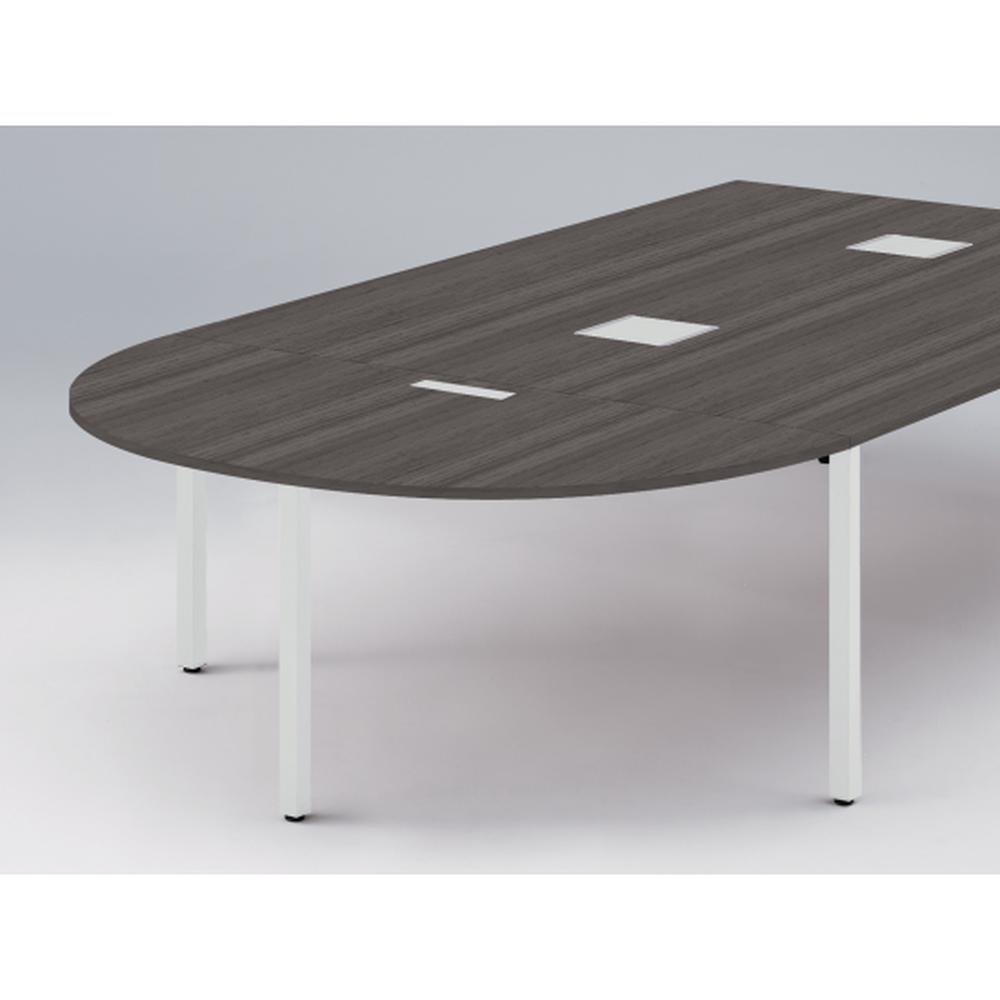 アクトリンク エンドテーブル半円型 配線キャップ付 アジャスター脚 W800×D1600×H720　JP-1608WCA-WR　［WR：天板 81/アッシュドオークD×脚 W9/ホワイトW］