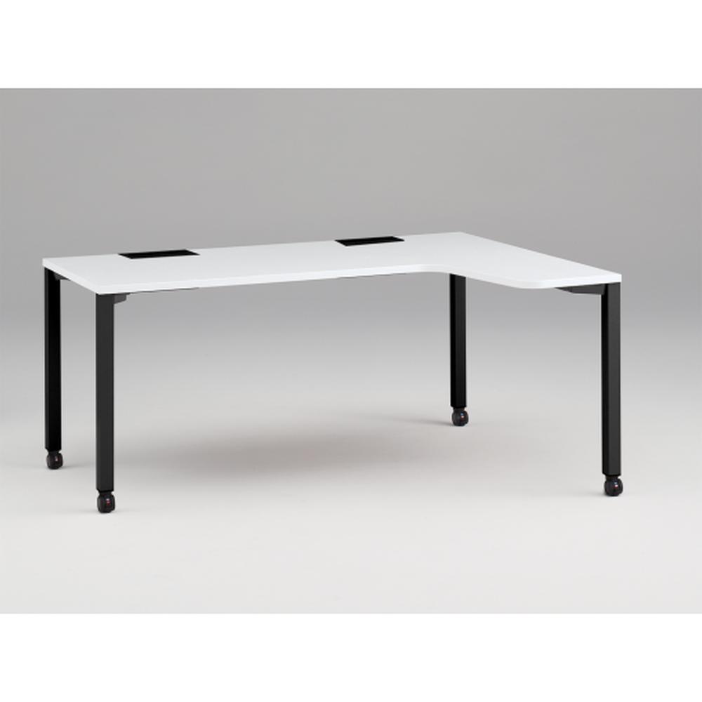 アクトリンク パーソナルテーブル 90°オペレーション（7/4） 右凸 キャスター脚 W1200(700)×D1200(430)×H720　JP-6274KRWC-TL　［TL：天板 W9/ホワイトW×脚 T1/サテンブラックT］