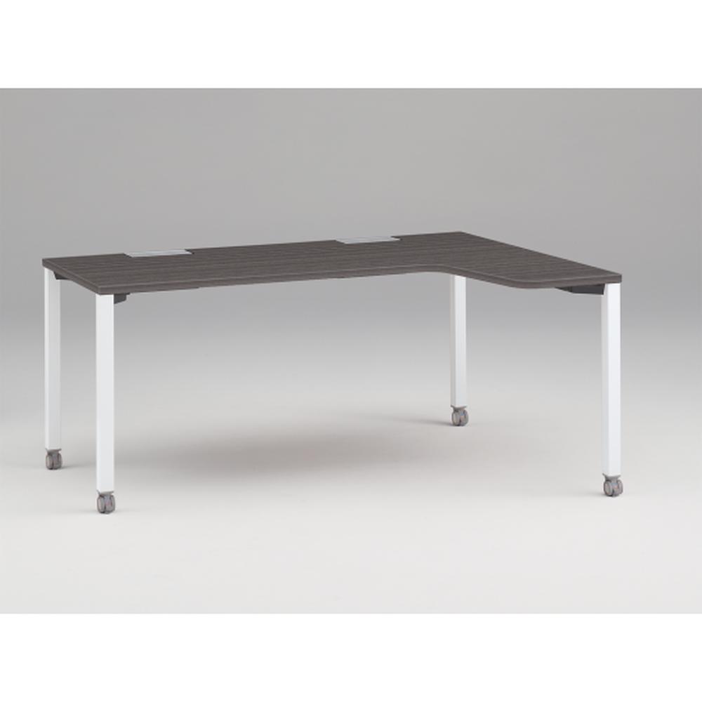 アクトリンク パーソナルテーブル 90°オペレーション（7/4） 右凸 キャスター脚 W1200(700)×D1200(430)×H720　JP-6274KRWC-WR　［WR：天板 81/アッシュドオークD×脚 W9/ホワイトW］