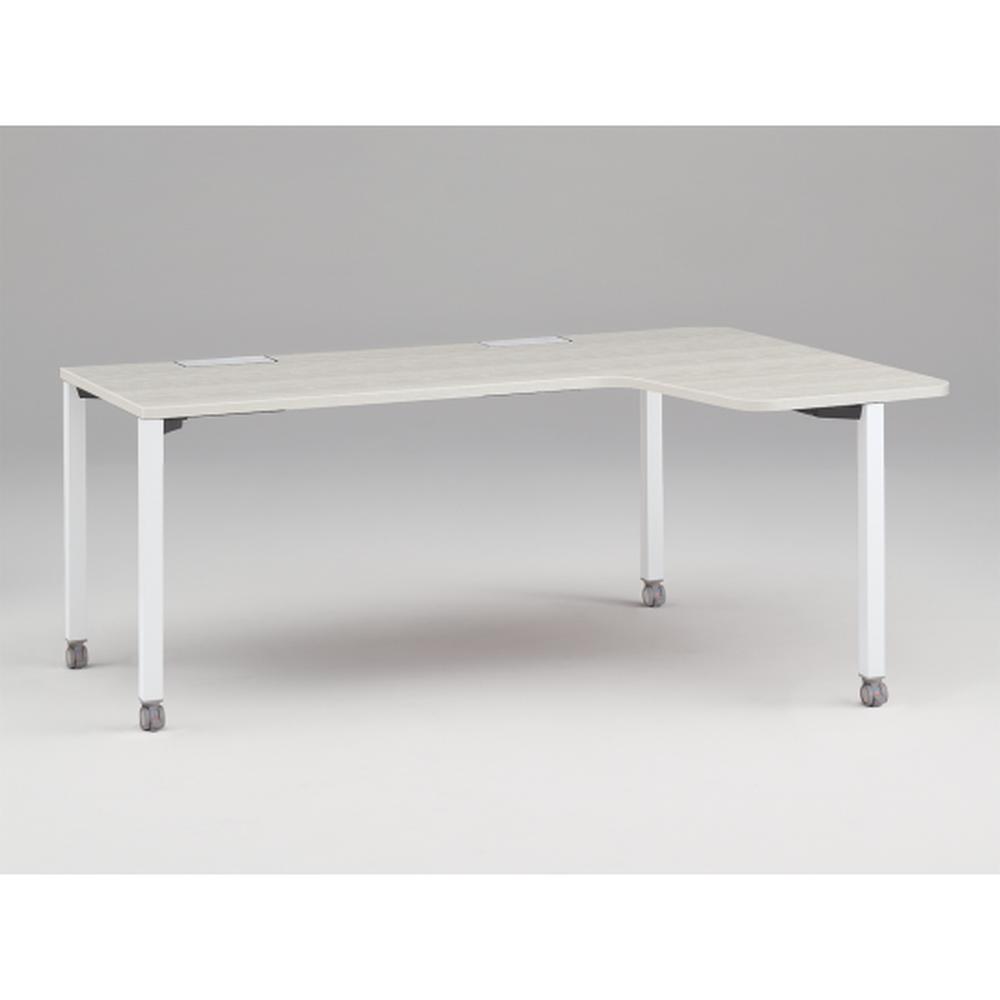 アクトリンク パーソナルテーブル 90°オペレーション レセプションタイプ 右凸 キャスター脚 W1800(700)×D1200(630)×H720　JP-8276KRWC-WH　［WH：天板 61/アッシュドパインL×脚 W9/ホワイトW］