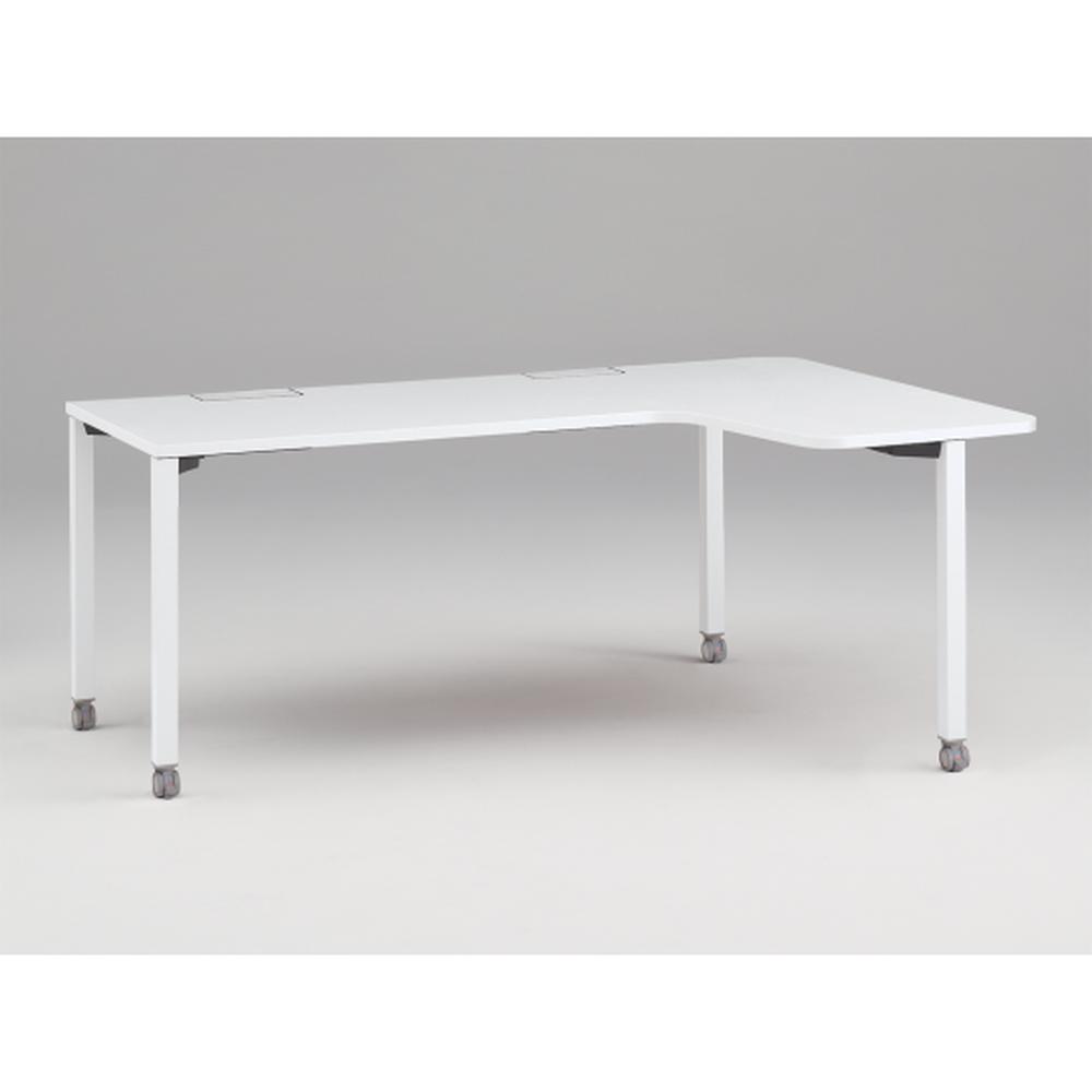 アクトリンク パーソナルテーブル 90°オペレーション レセプションタイプ 右凸 キャスター脚 W1800(700)×D1200(630)×H720　JP-8276KRWC-WL　［WL：天板 W9/ホワイトW×脚 W9/ホワイトW］